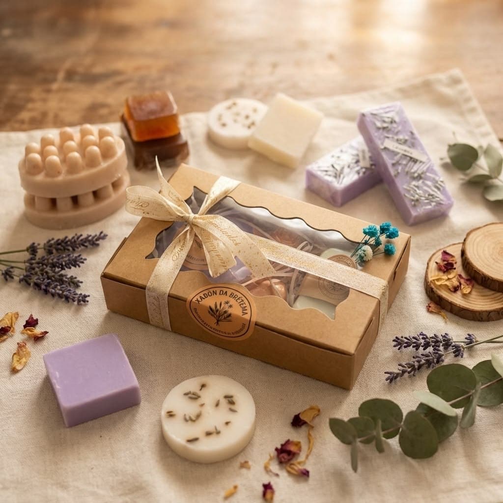 Kemasan hadiah Sabun Nilam Gift Set berisi tiga sabun artisan.